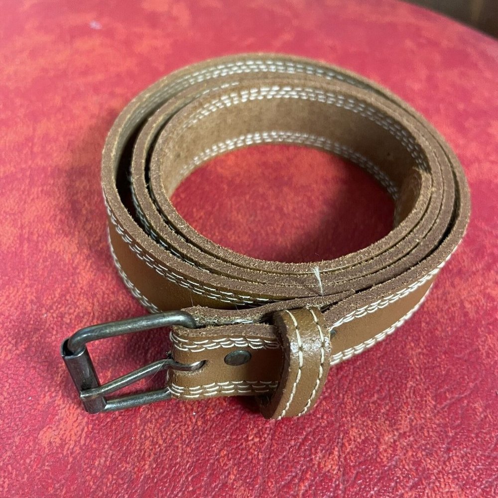 Unisex Brown Leather Belt Size 16 Silver Tone Buckle 38 inches long